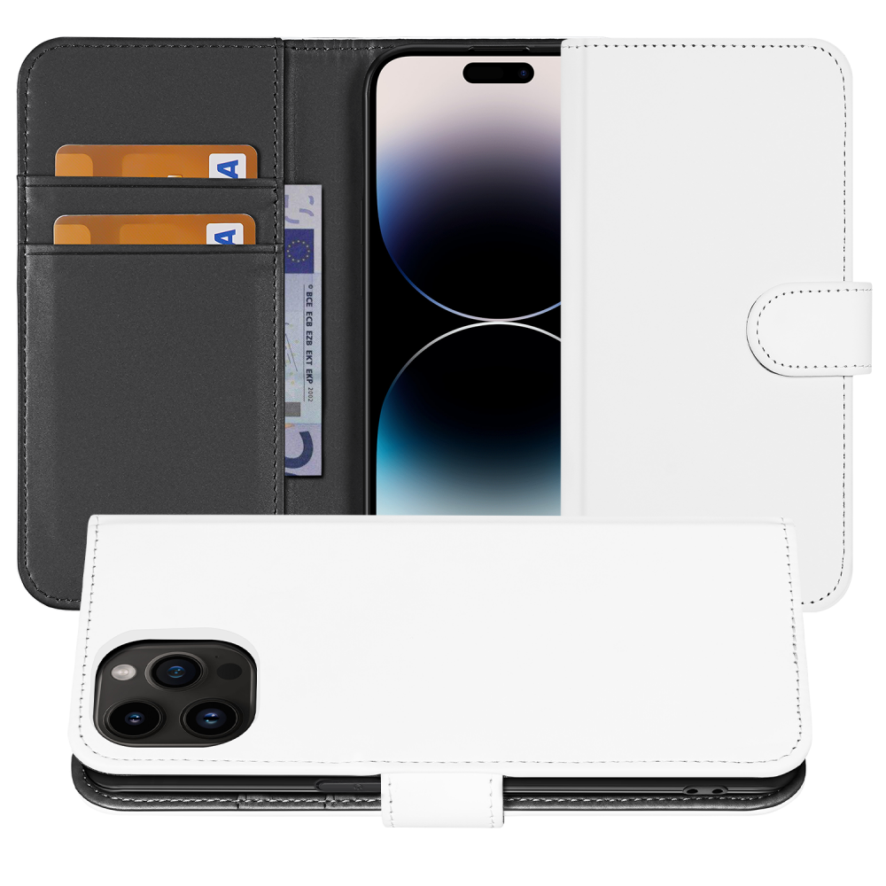 Book Case Telefoonhoesje voor de iPhone 15 Pro Wit met Pasjeshouder