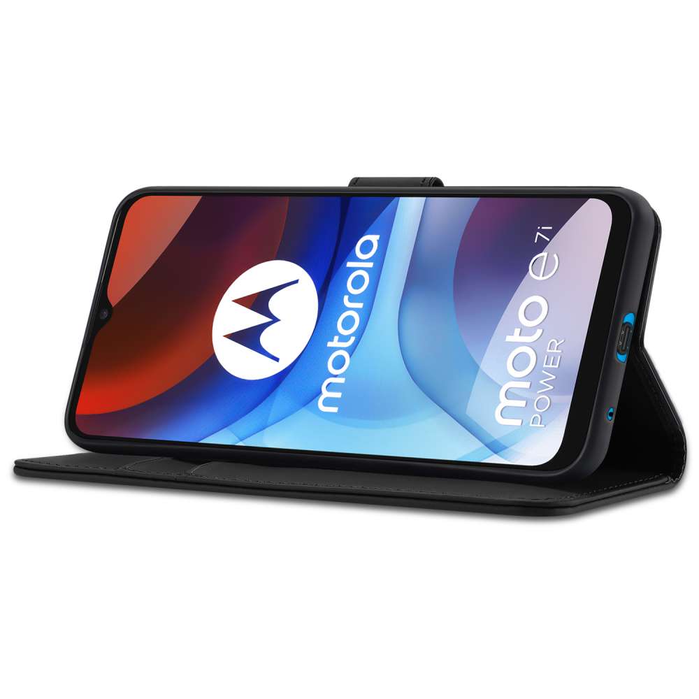 Book Cover Motorola Moto E7/E7i Power Hoesje Zwart met Pasjeshouder