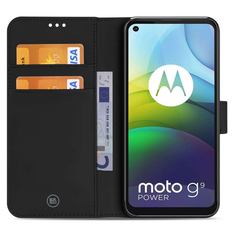 Bookcase Motorola Moto G9 Power Hoesje Zwart met Pasjeshouder