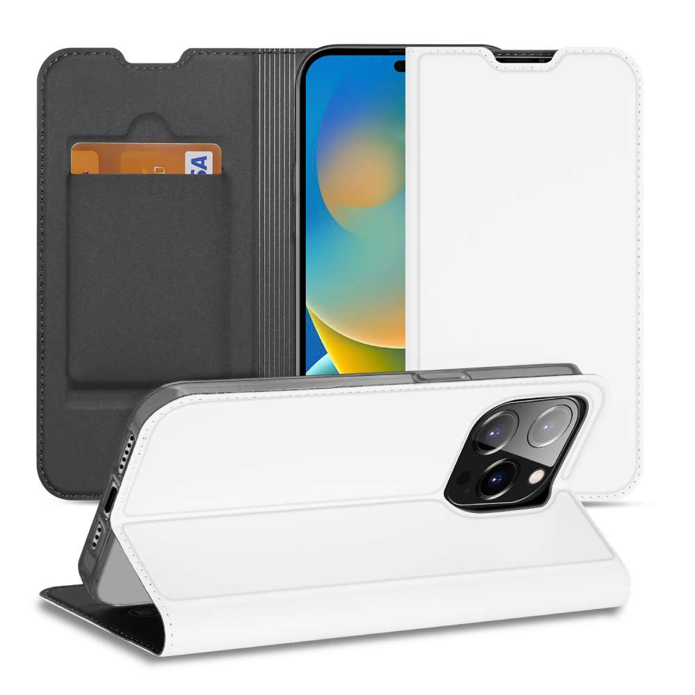 Hoesje iPhone 14 Pro Bookcase Wit met Pashouder en Standaard