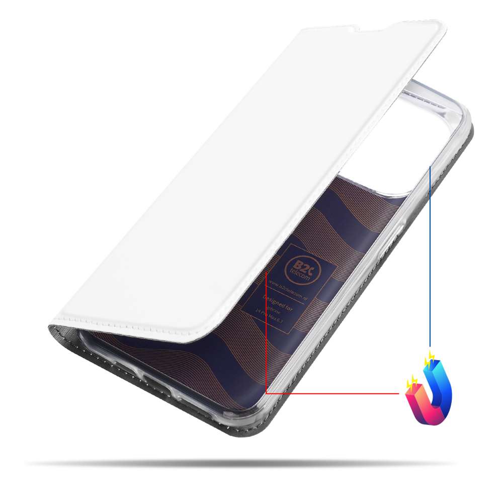 Hoesje iPhone 14 Pro Max Bookcase Wit met Pashouder en Standaard