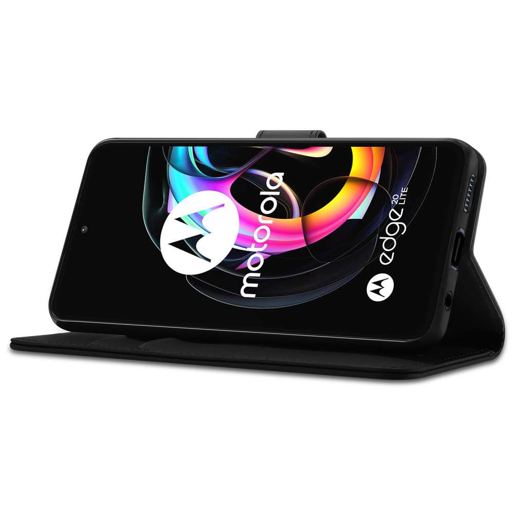 Motorola Edge 20 Lite Book Cover Zwart met Pasjeshouder