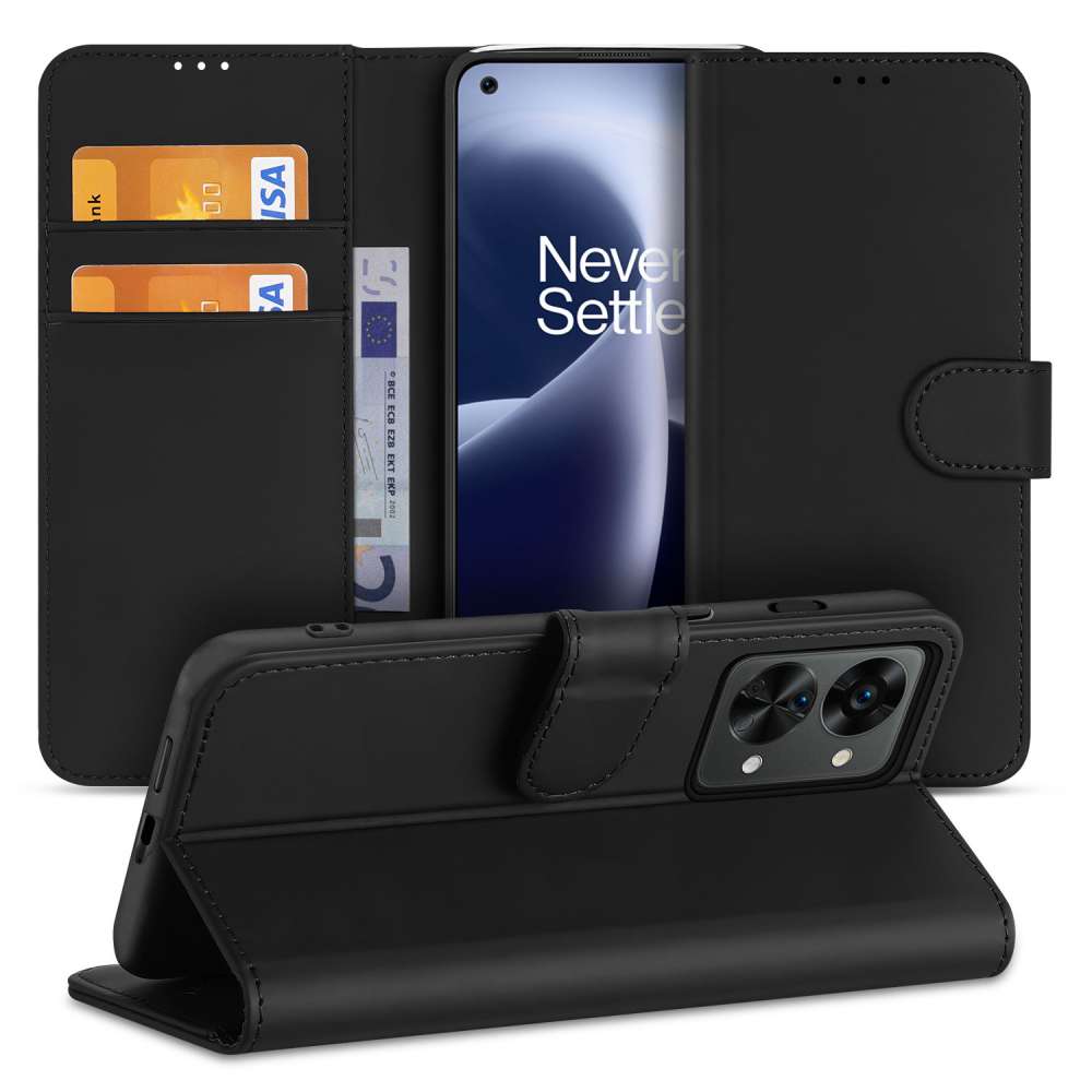OnePlus Nord 2T 5G Bookcase Hoesje Zwart met Stand Case en Pasjeshouder
