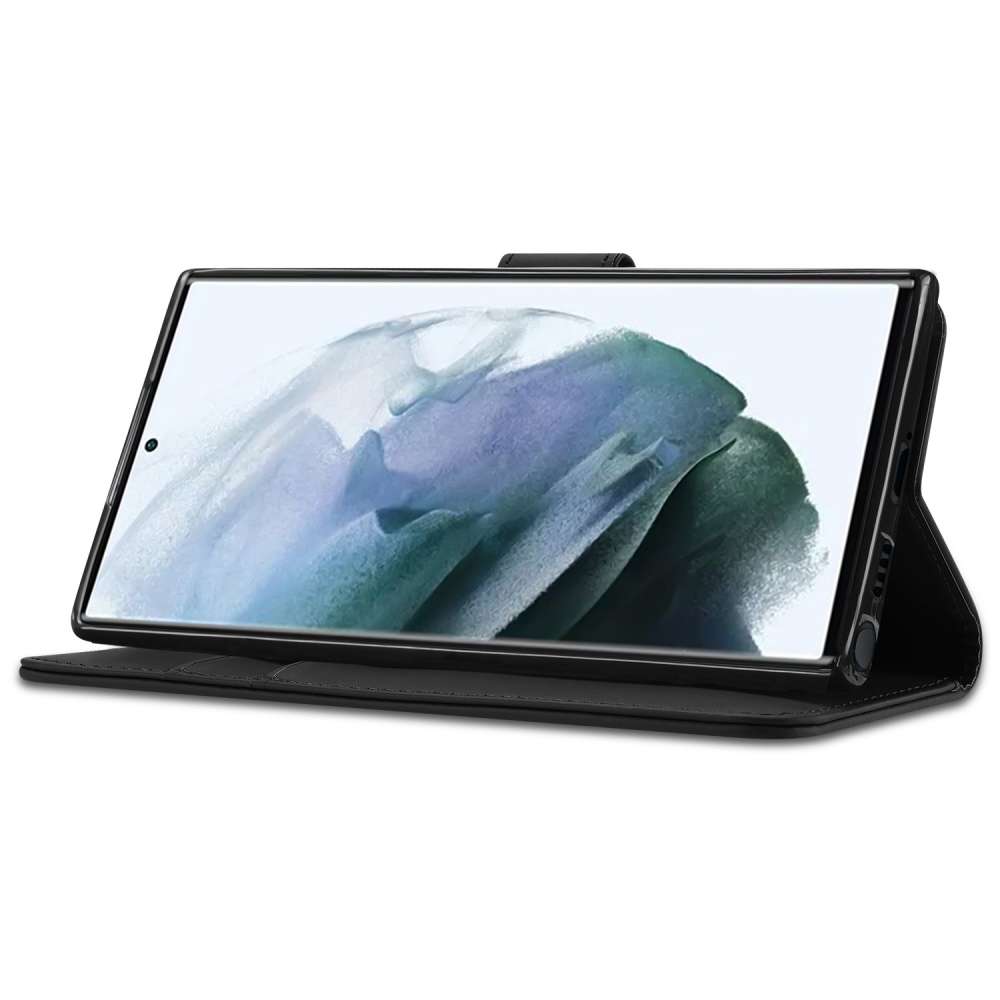 Samsung Galaxy S22 Ultra Bookcase Telefoon Hoesje Zwart met Pasjeshouder