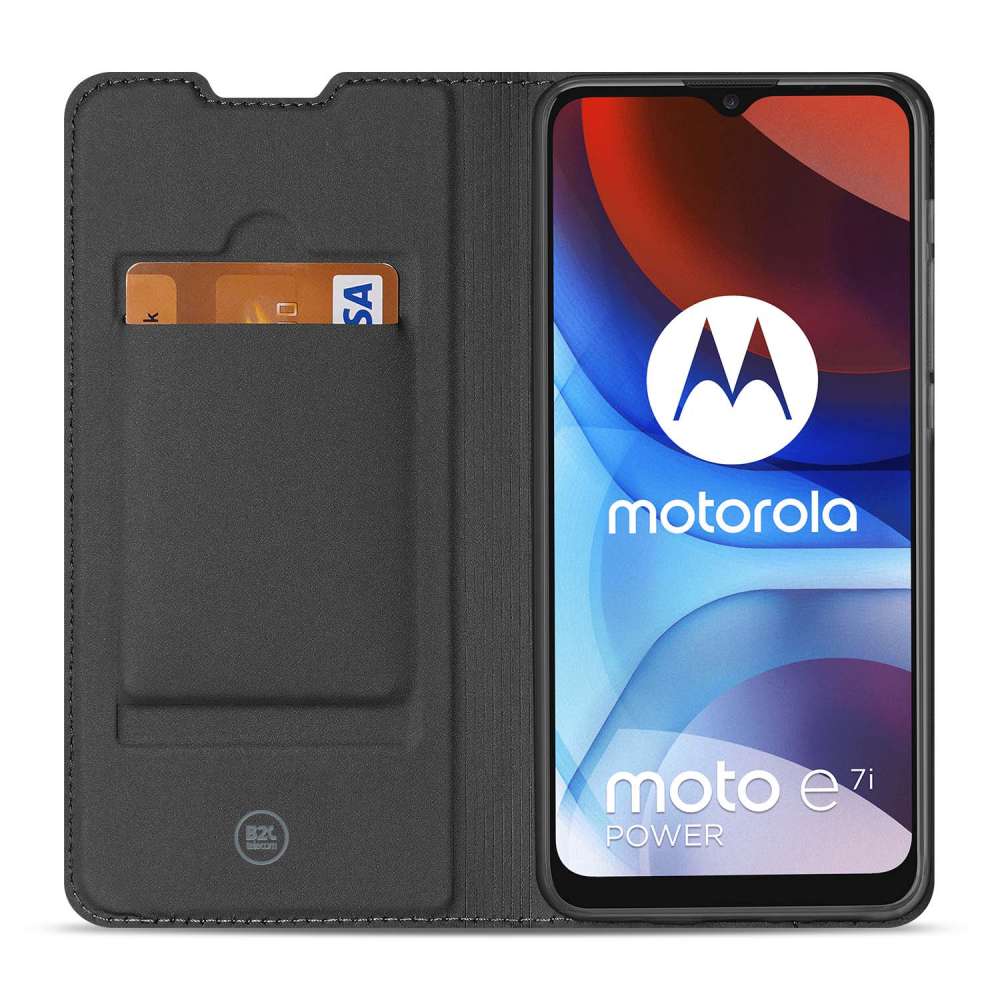 Telefoon Hoesje Motorola Moto E7i Power Stand Case Wit met Pashouder