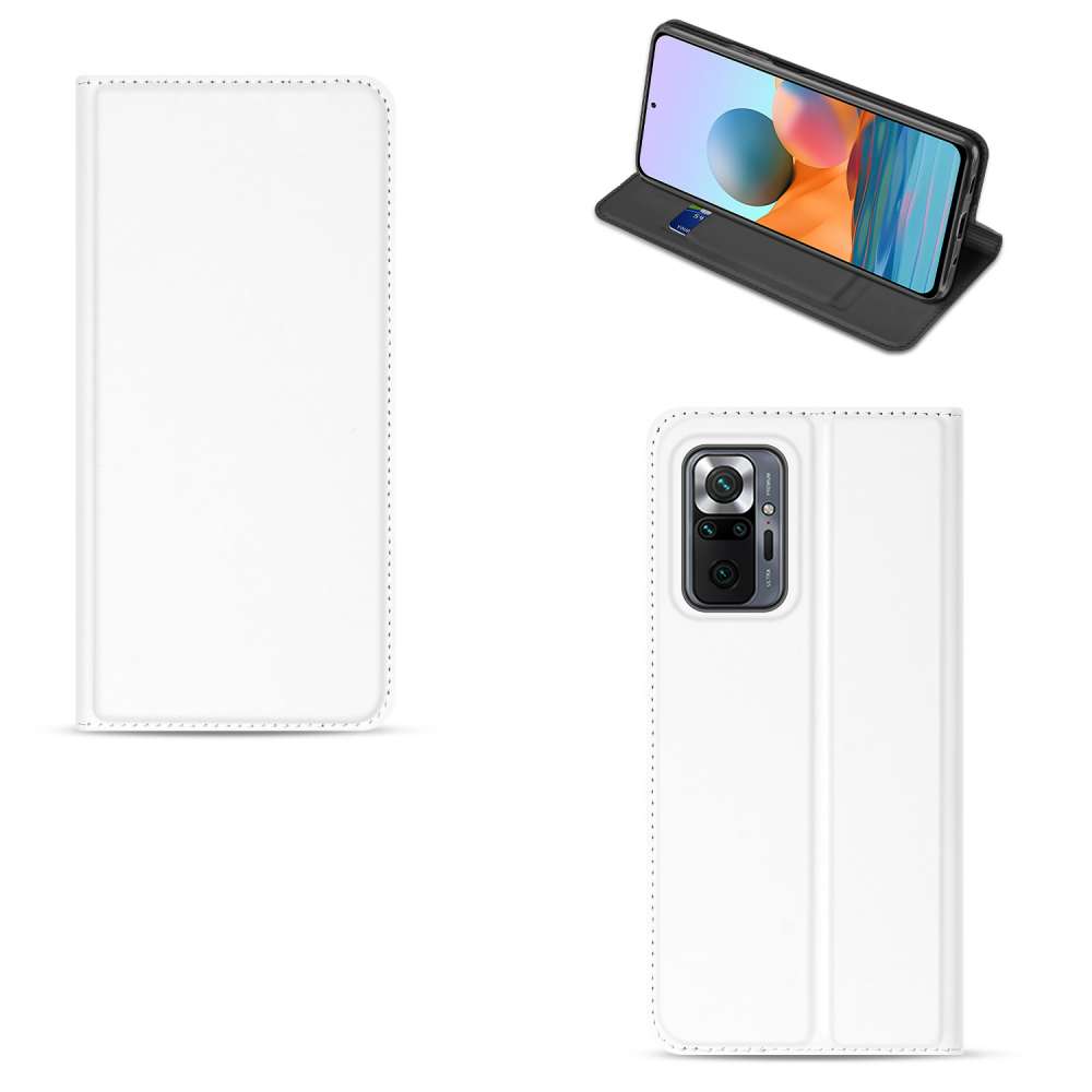 Xiaomi Redmi Note 10 Pro Stand Case Hoesje Wit met Pashouder