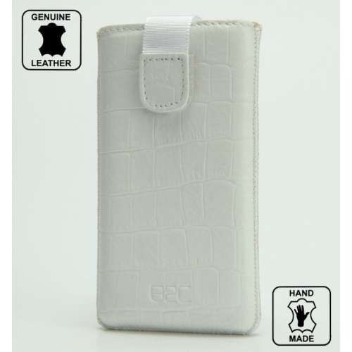 B2C Leather Case Wolfgang AT-AS40SE Dual Sim Croco Look White