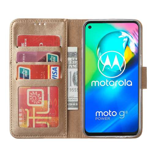 Book Cover Motorola Moto G8 Power Goud met Standaard
