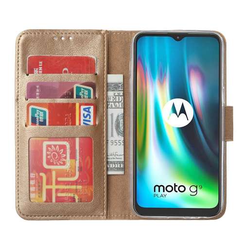 Motorola G9 Play Hoesje Goud met Standaard